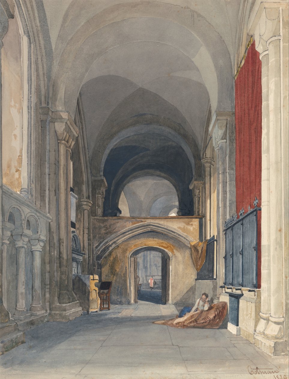 Norwich Kathedraal: Interieur van de Noordelijke Beuk van het Koor, Kijkend naar het Oosten door John Sell Cotman