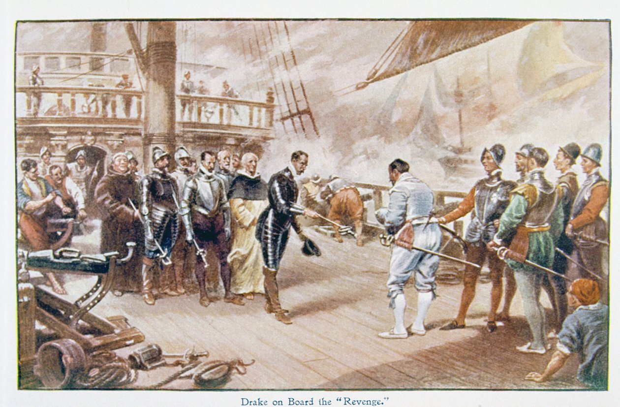 Sir Francis Drake (c.1540-96) aan boord van de 