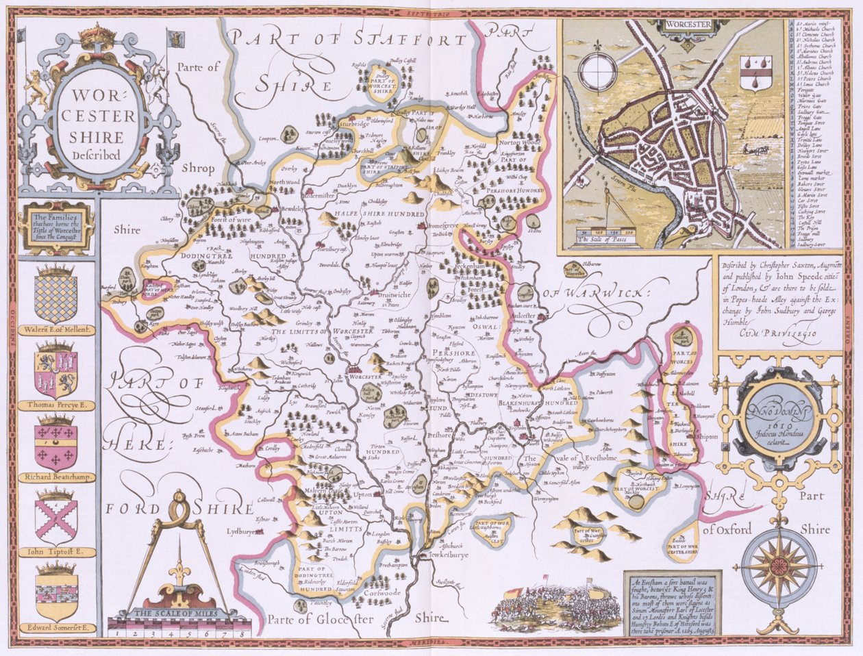 Worchestershire, gegraveerd door Jodocus Hondius (1563-1612) uit John Speed