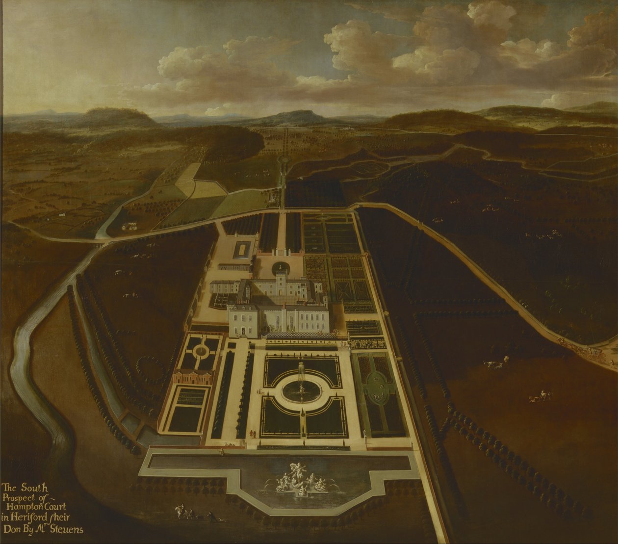 Zuidelijk Uitzicht op Hampton Court, Herefordshire door John Stevens