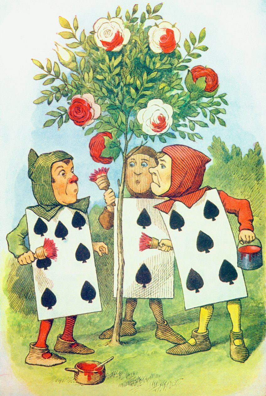De speelkaarten schilderen de rozenstruik, illustratie uit 