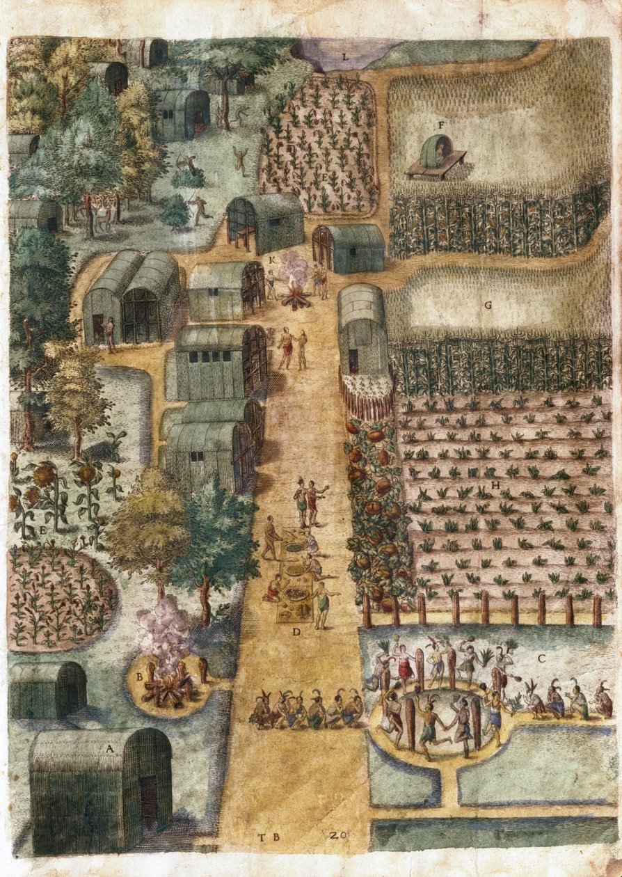 Het Indiase dorp Secoton, ca. 1570-80 door John White