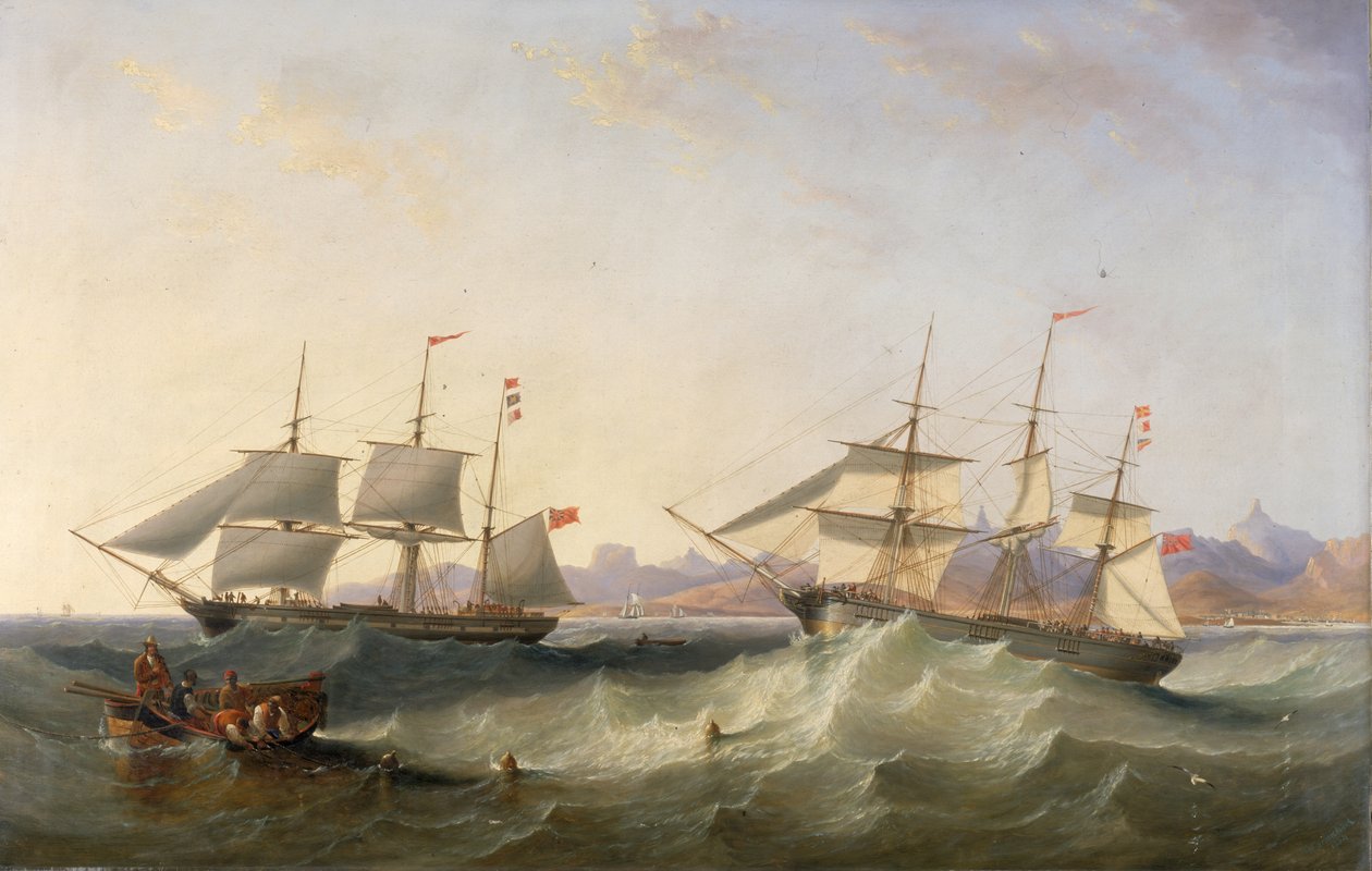 Een Clipper en een Oost-Indiëvaarder die de Haven Verlaten door John Wilson Carmichael