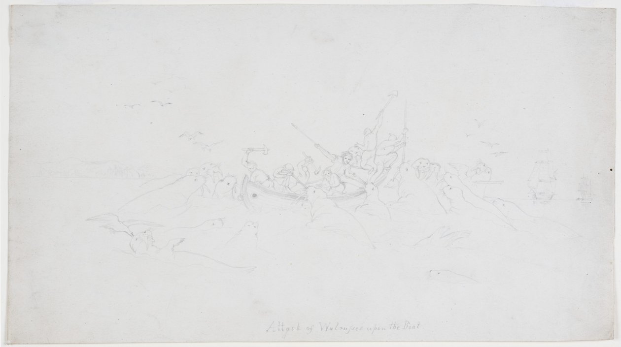 Aanval van Walrussen op de Boot door John Wilson Carmichael