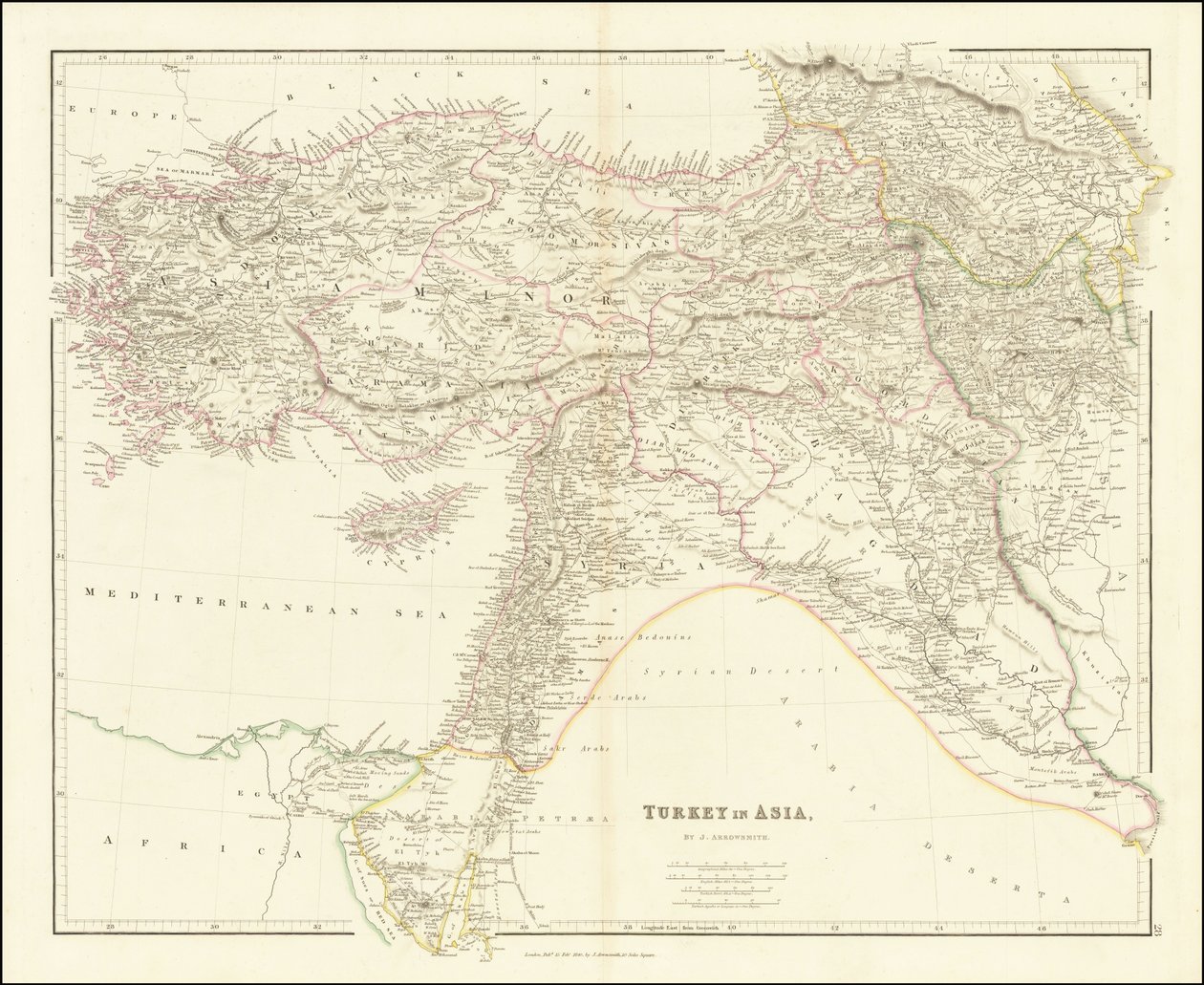 Kaart van Turkije in Azië uit 1840 door John Arrowsmith