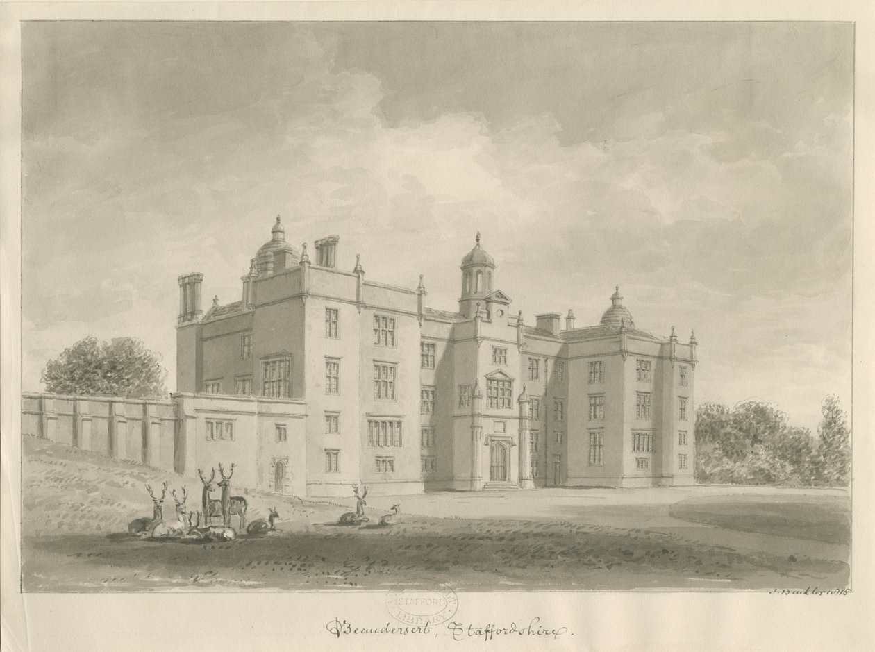 Beaudesert Hall en Park door John Buckler