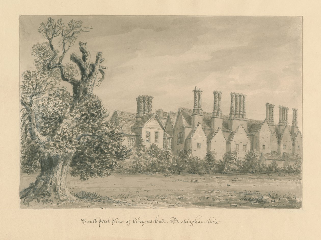 Buckinghamshire - Chenies Hall: sepia tekening, 1824 door John Buckler