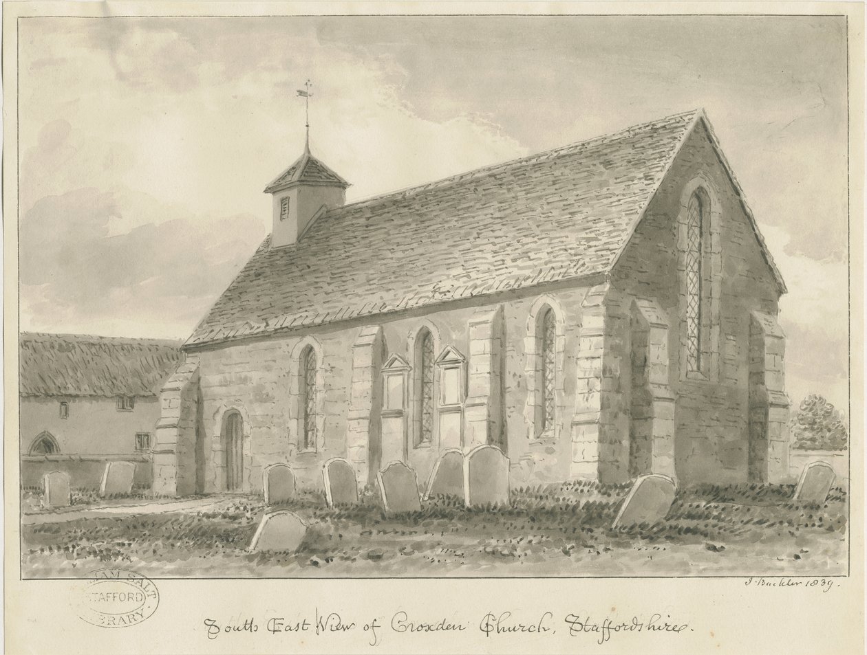 Croxden - Gastenkapel: sepia tekening door John Buckler