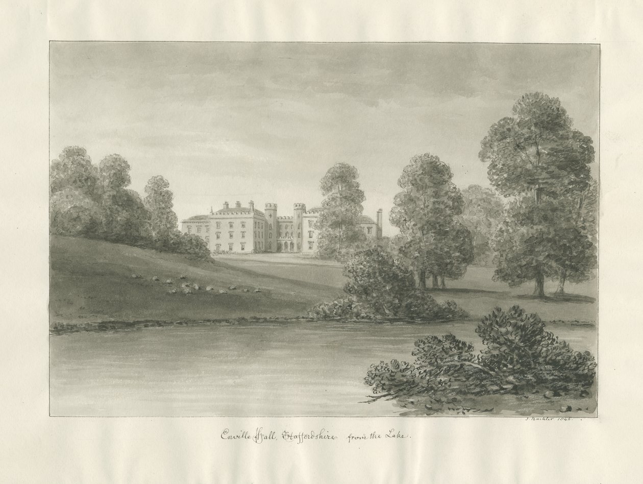 Enville Hall: sepia tekening door John Buckler