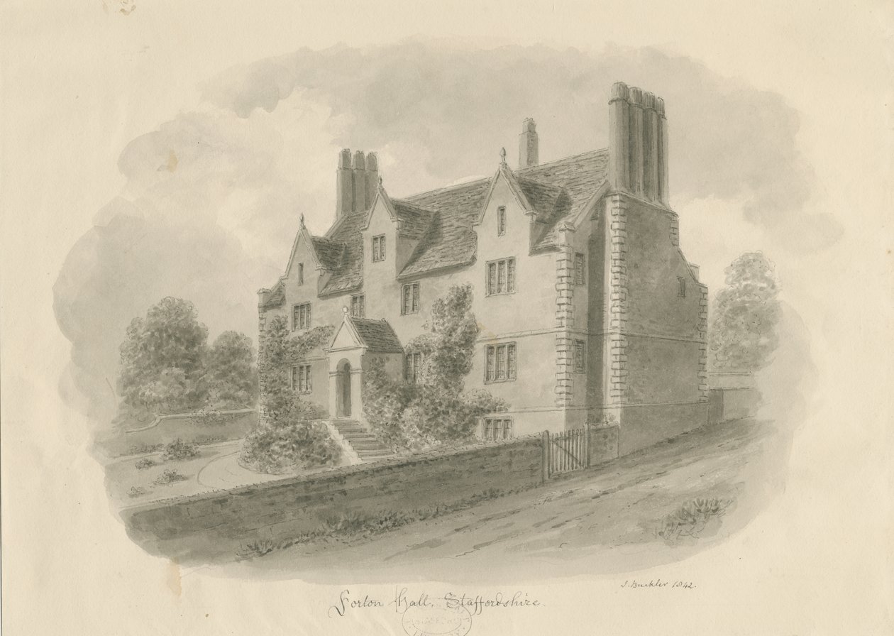 Forton Hall: wassing tekening door John Buckler