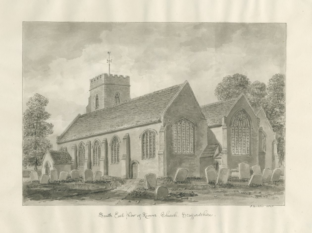 Kinver Church: sepia tekening door John Buckler