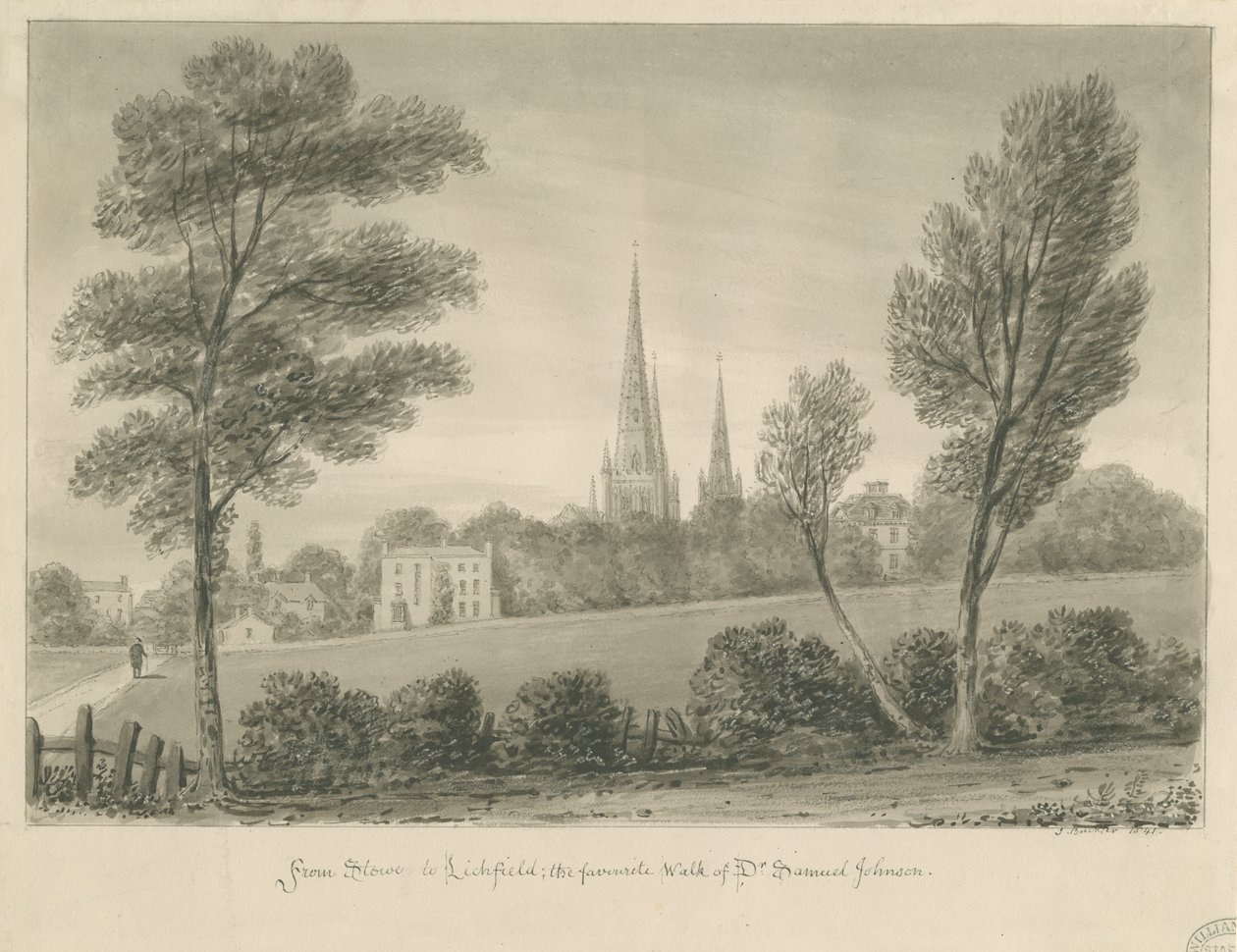 Lichfield - Stowe: sepia tekening door John Buckler