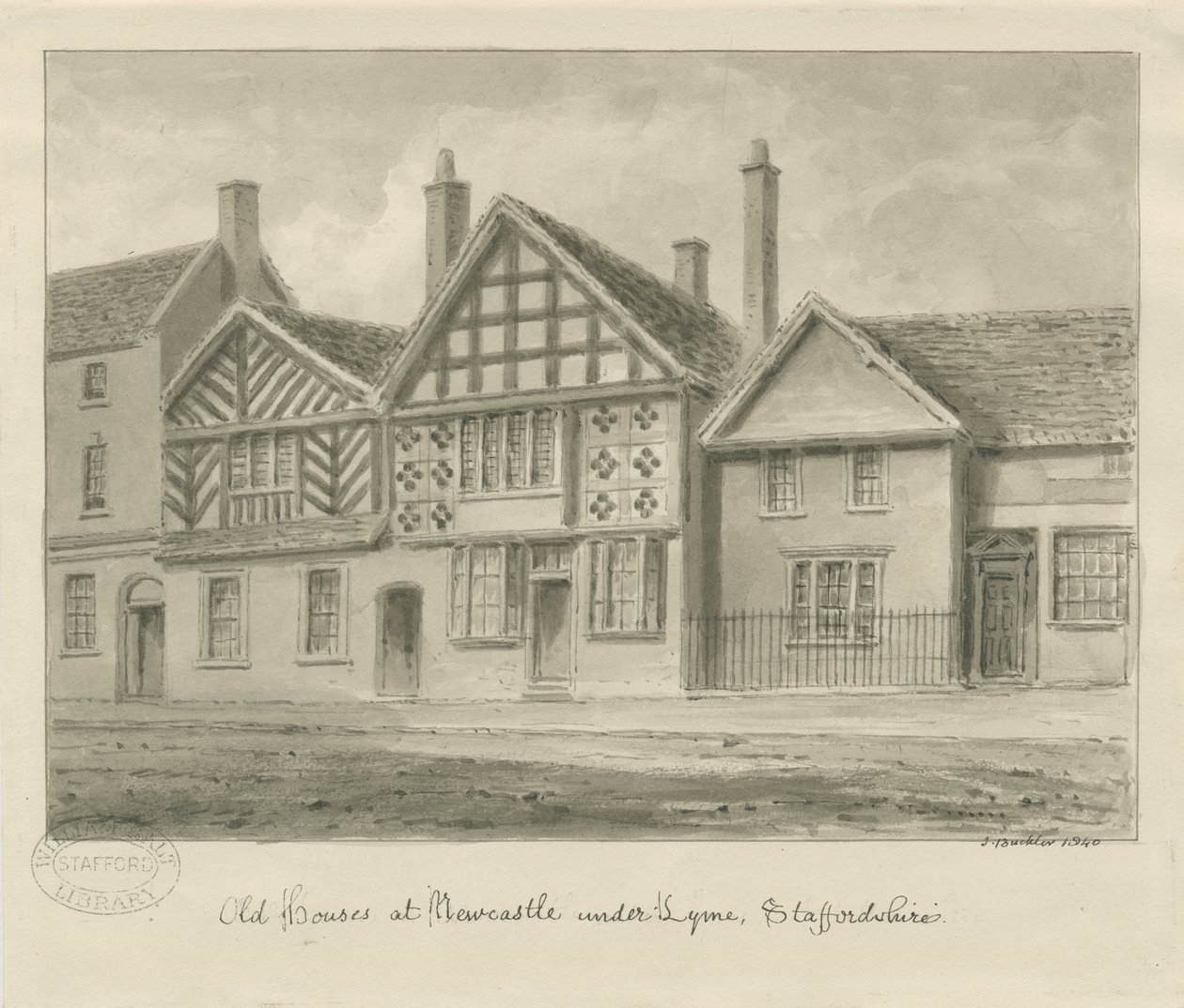 Newcastle-under-Lyme - Oude Huizen door John Buckler