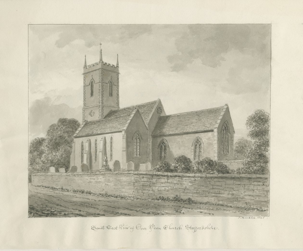 Penn Kerk: sepia tekening door John Buckler