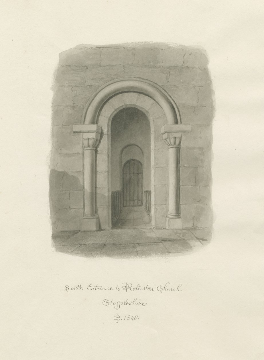 Rolleston Kerk - Zuidelijke Ingang door John Buckler