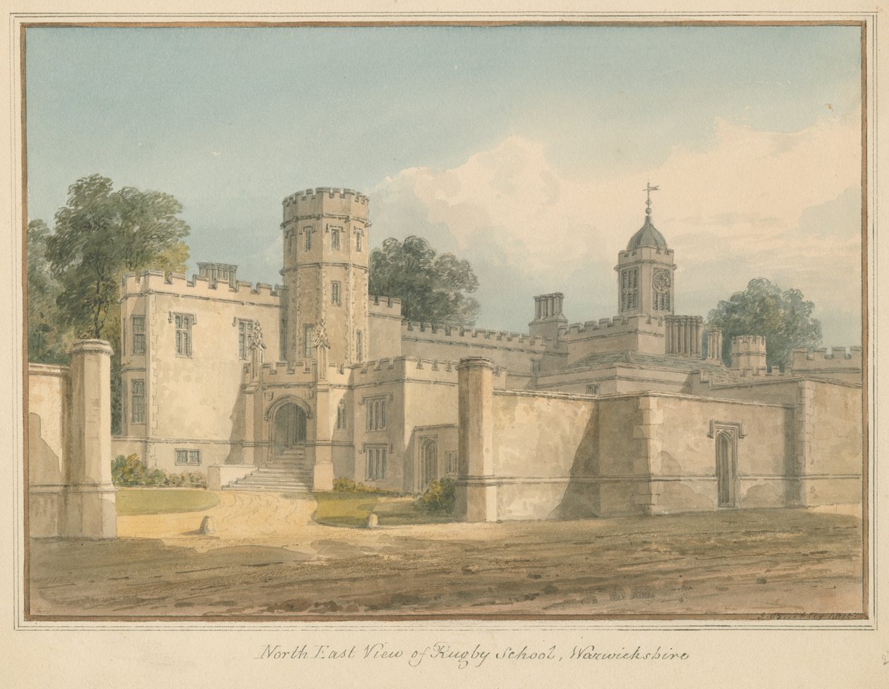 Warwickshire - Rugby School, 1815 door John Buckler
