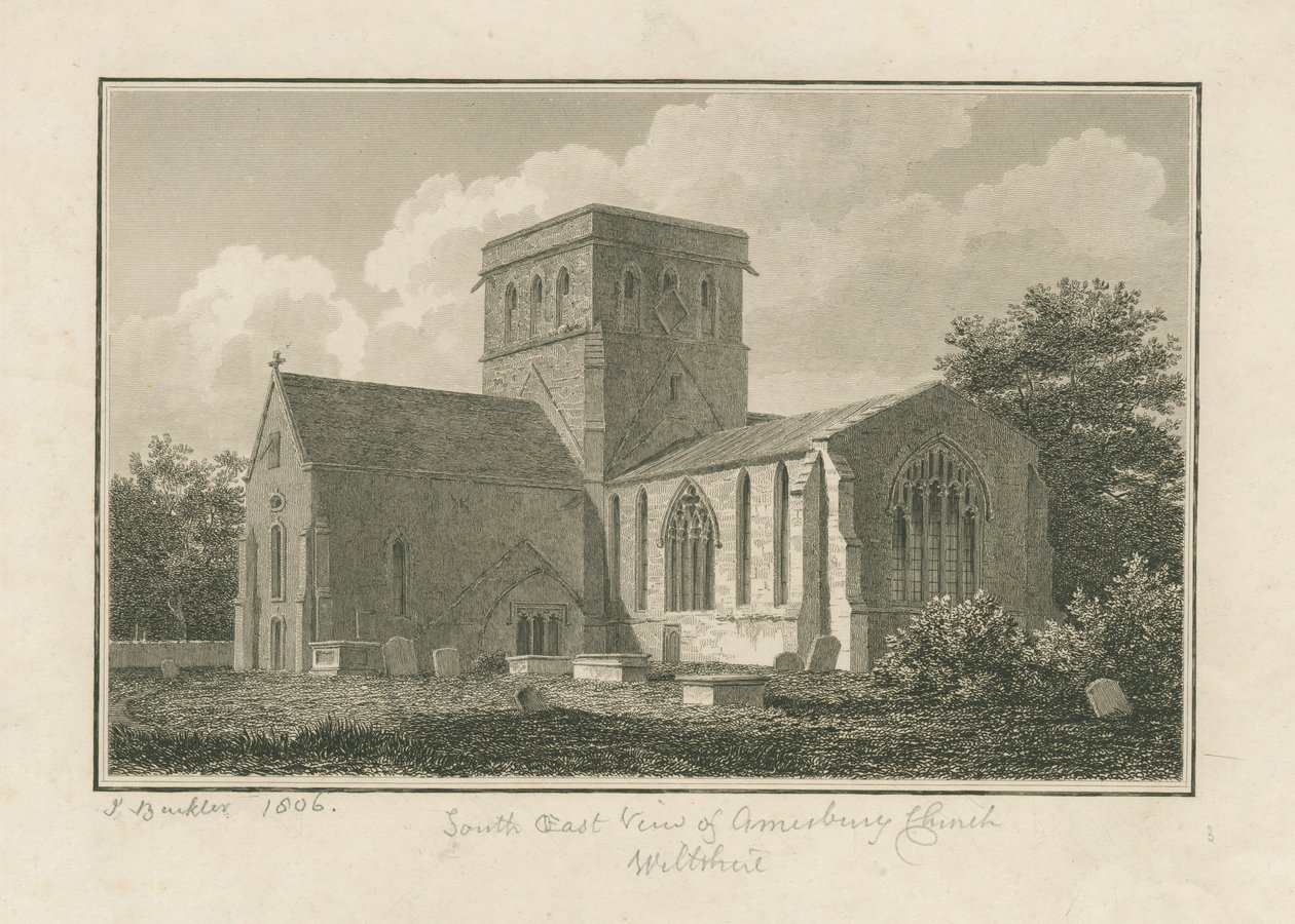 Wiltshire - Amesbury Kerk: gravure, 1806 door John Buckler