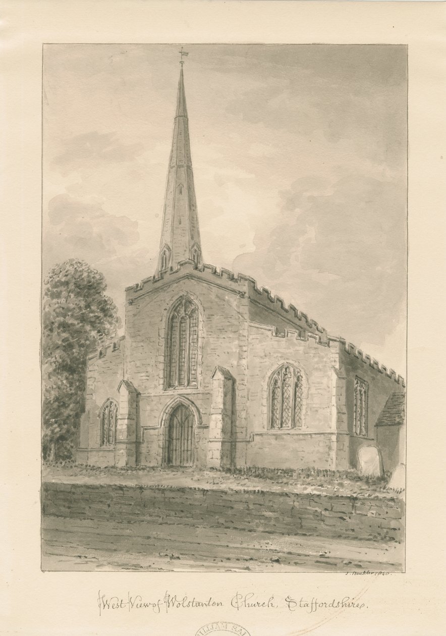 Wolstanton Kerk: sepia tekening door John Buckler