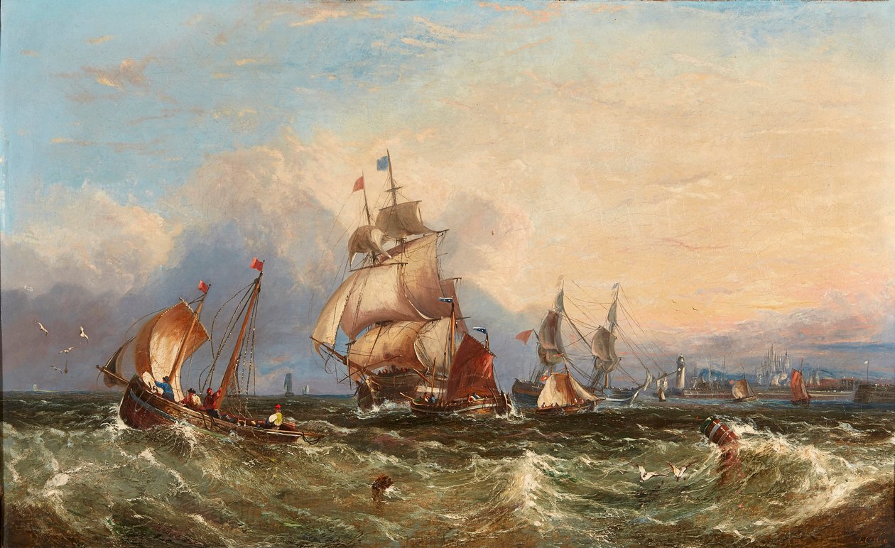 Schepen bij de kust door John Callow
