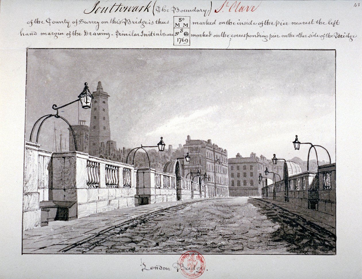 London Bridge, Southwark, Londen, 1827 door John Chessell Buckler