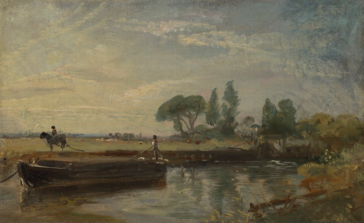 Schuit onder Flatford Lock door John Constable