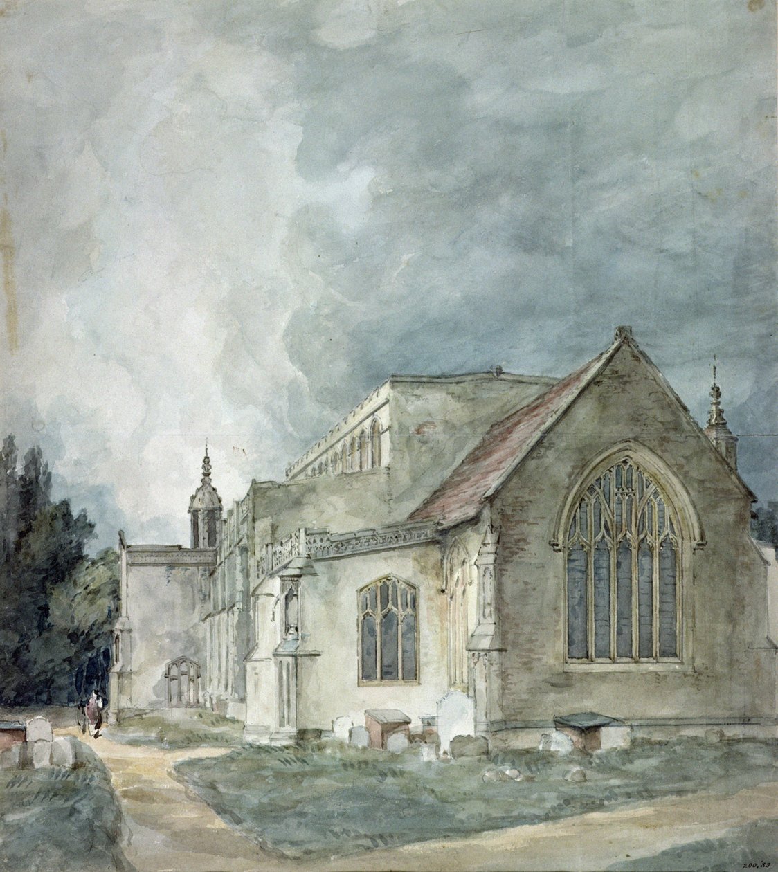 East Bergholt Kerk, c.1805-11 door John Constable