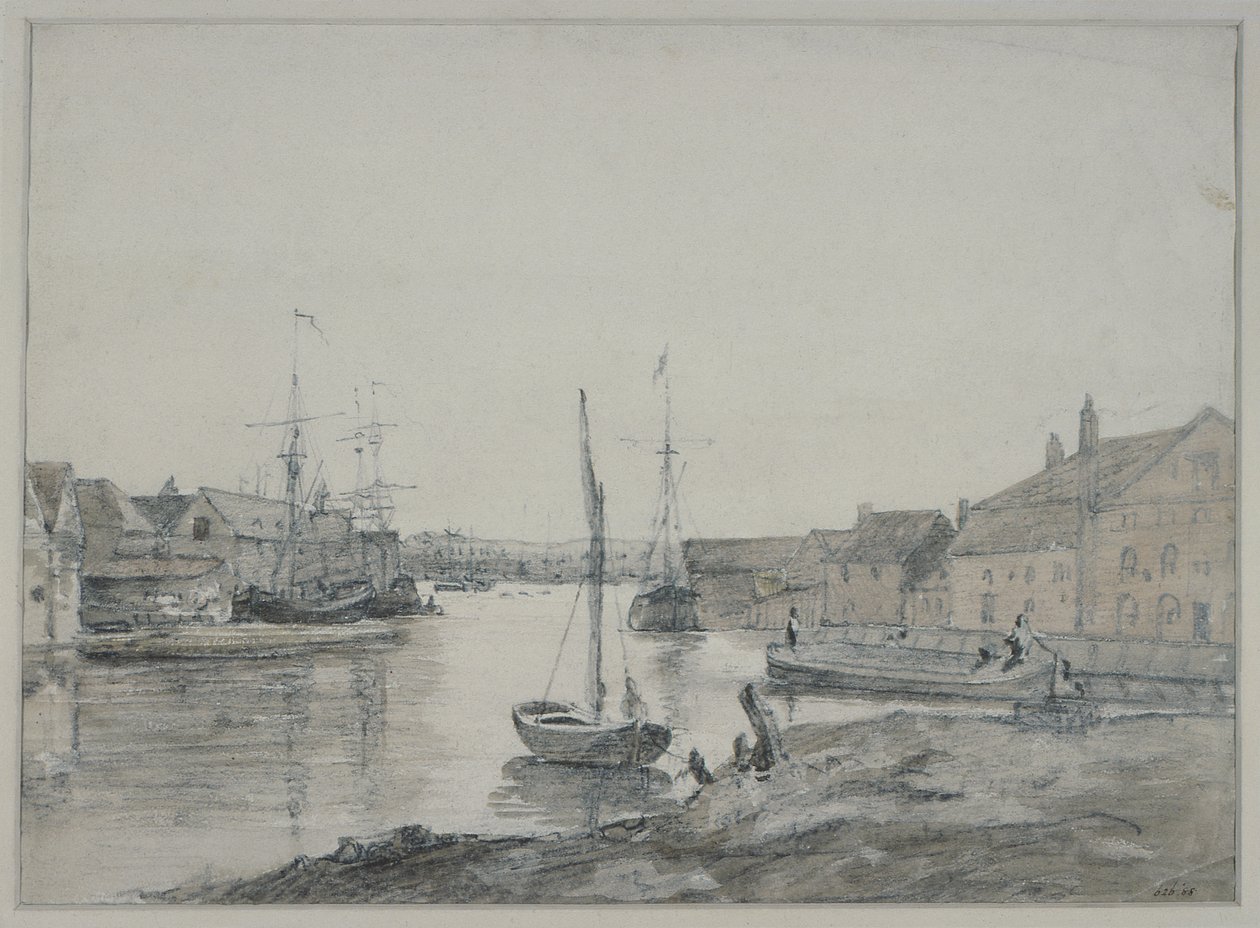 Magazijnen en scheepvaart op de Orewell bij Ipswich door John Constable