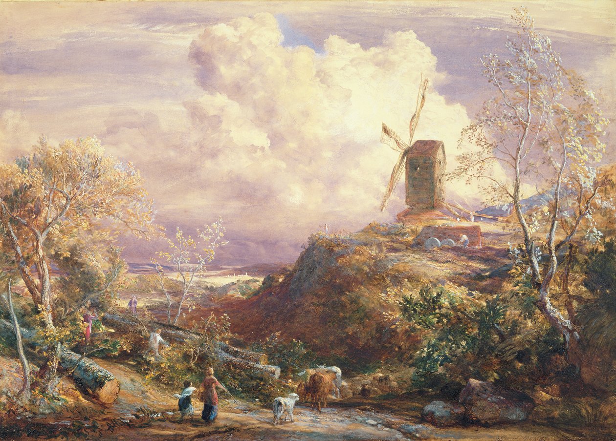 Molen op een Heuvel met Veedrijvers door John Constable