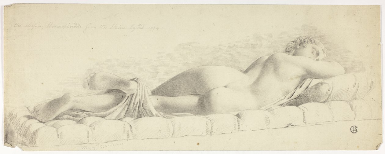 Oude standbeeld van slapende hermafrodiet door John Downman