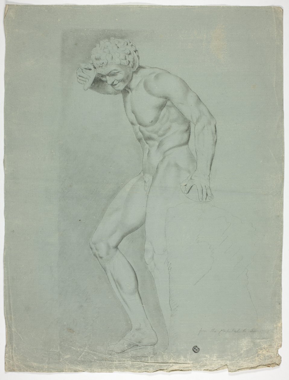 Antiek standbeeld van staande faun met cimbalen door John Downman