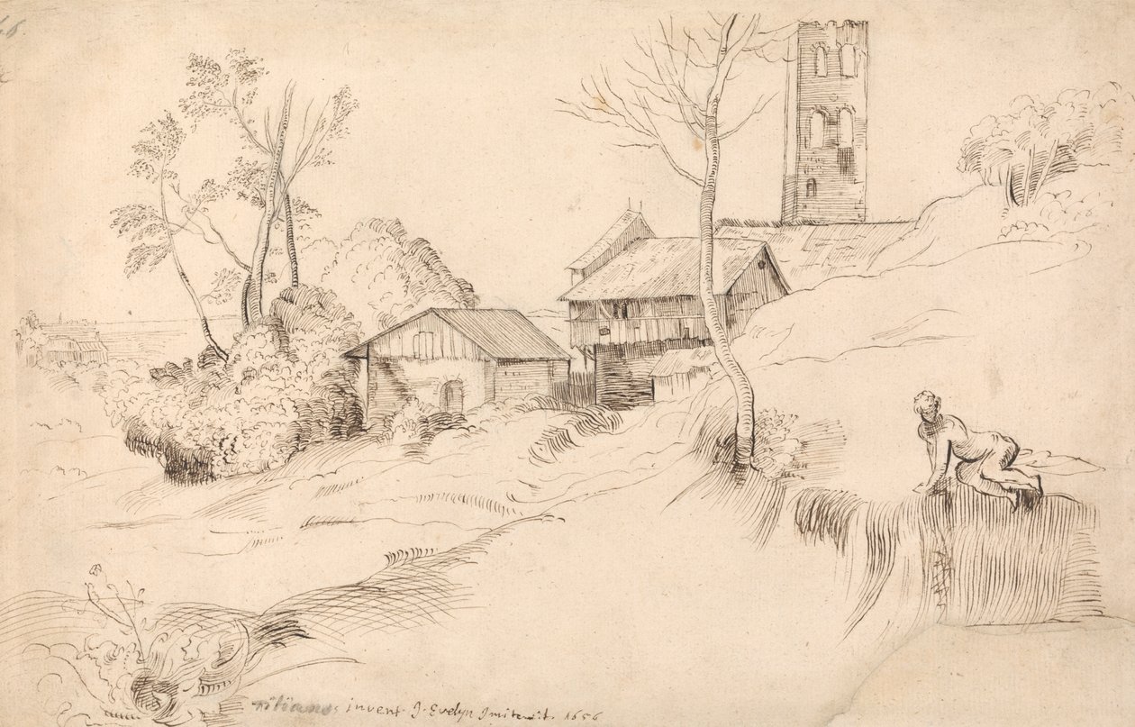 Italiaans landschap (naar Titiaan) door John Evelyn