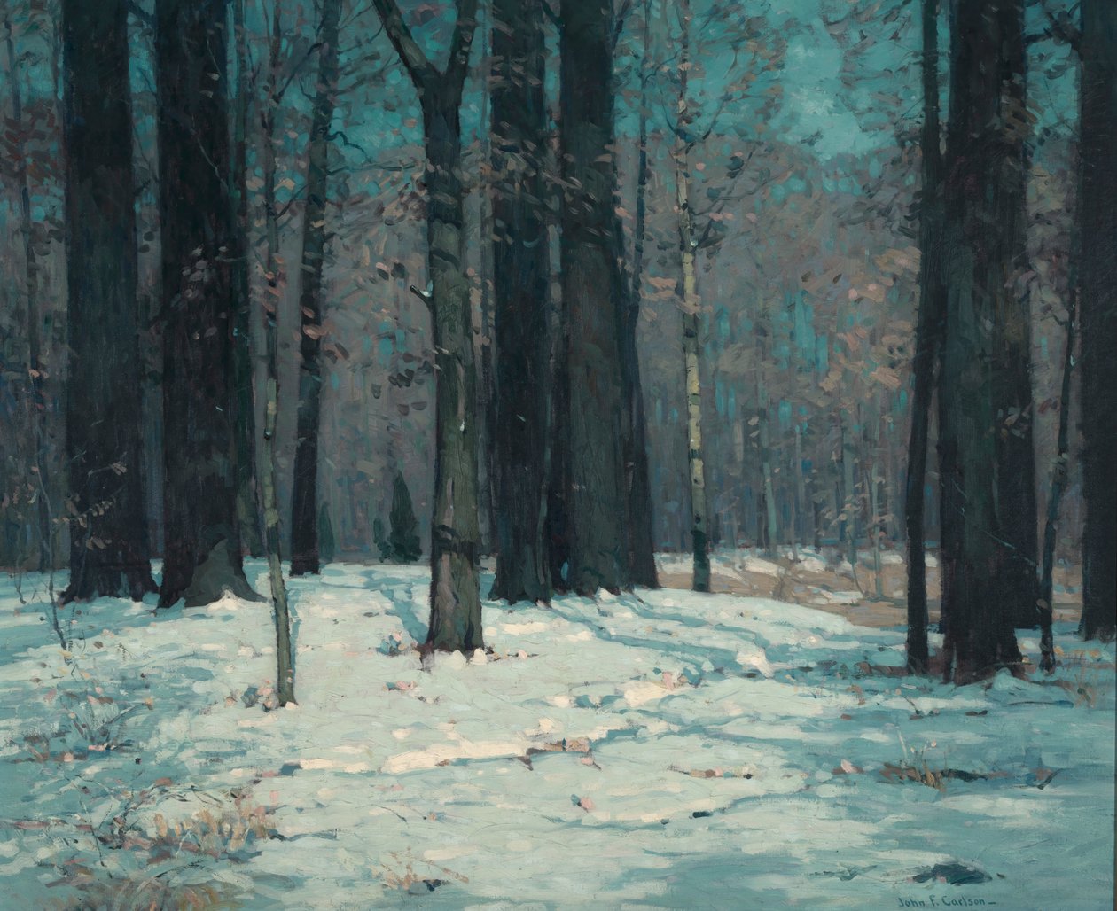 Bossen in de winter, ca. 1912 door John F. Carlson