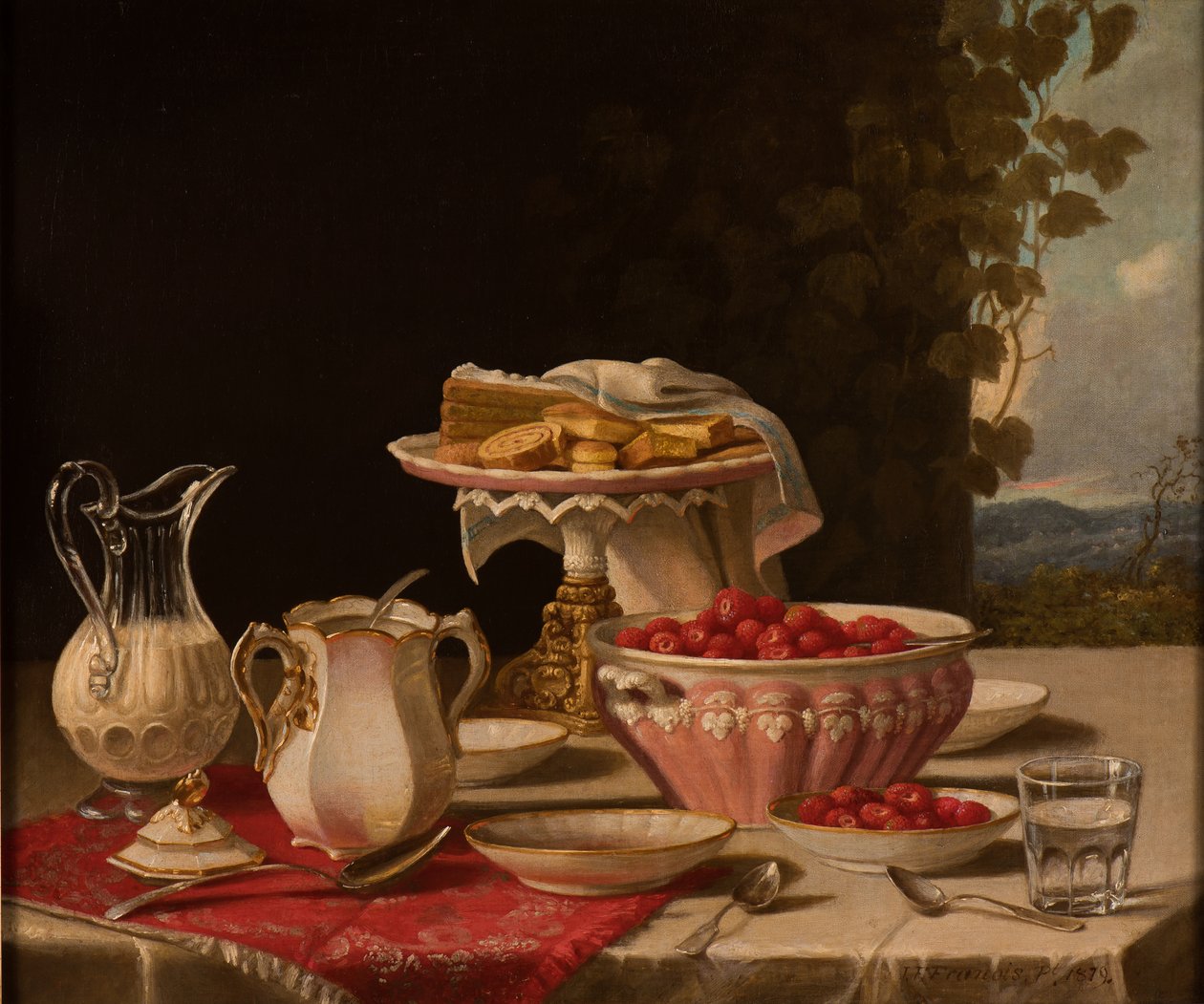 Aardbeien met room, 1879 door John F. Francis