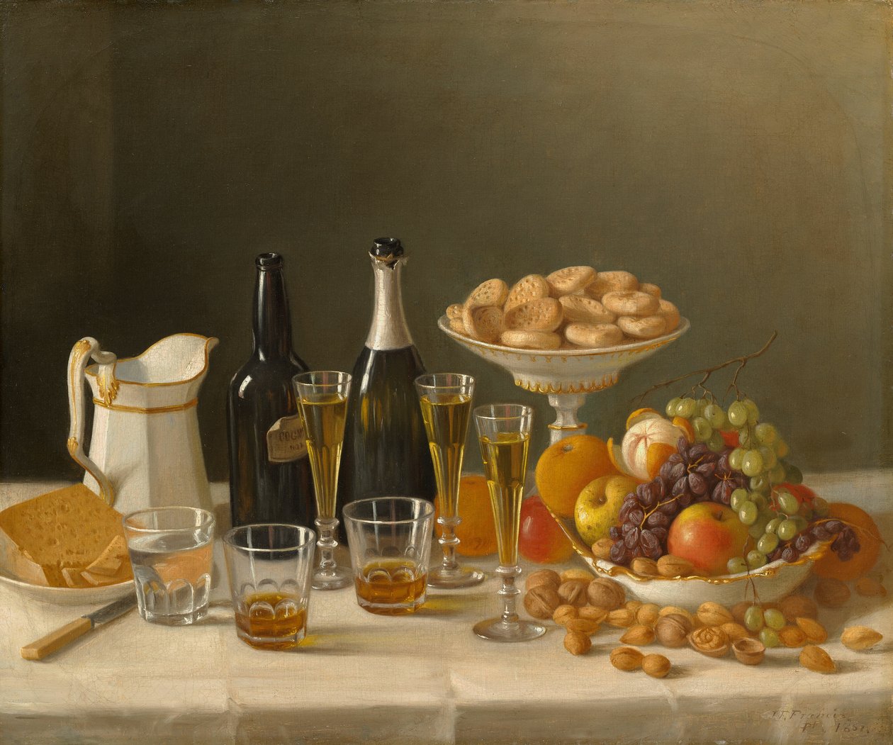 Wijn, kaas en fruit door John F. Francis