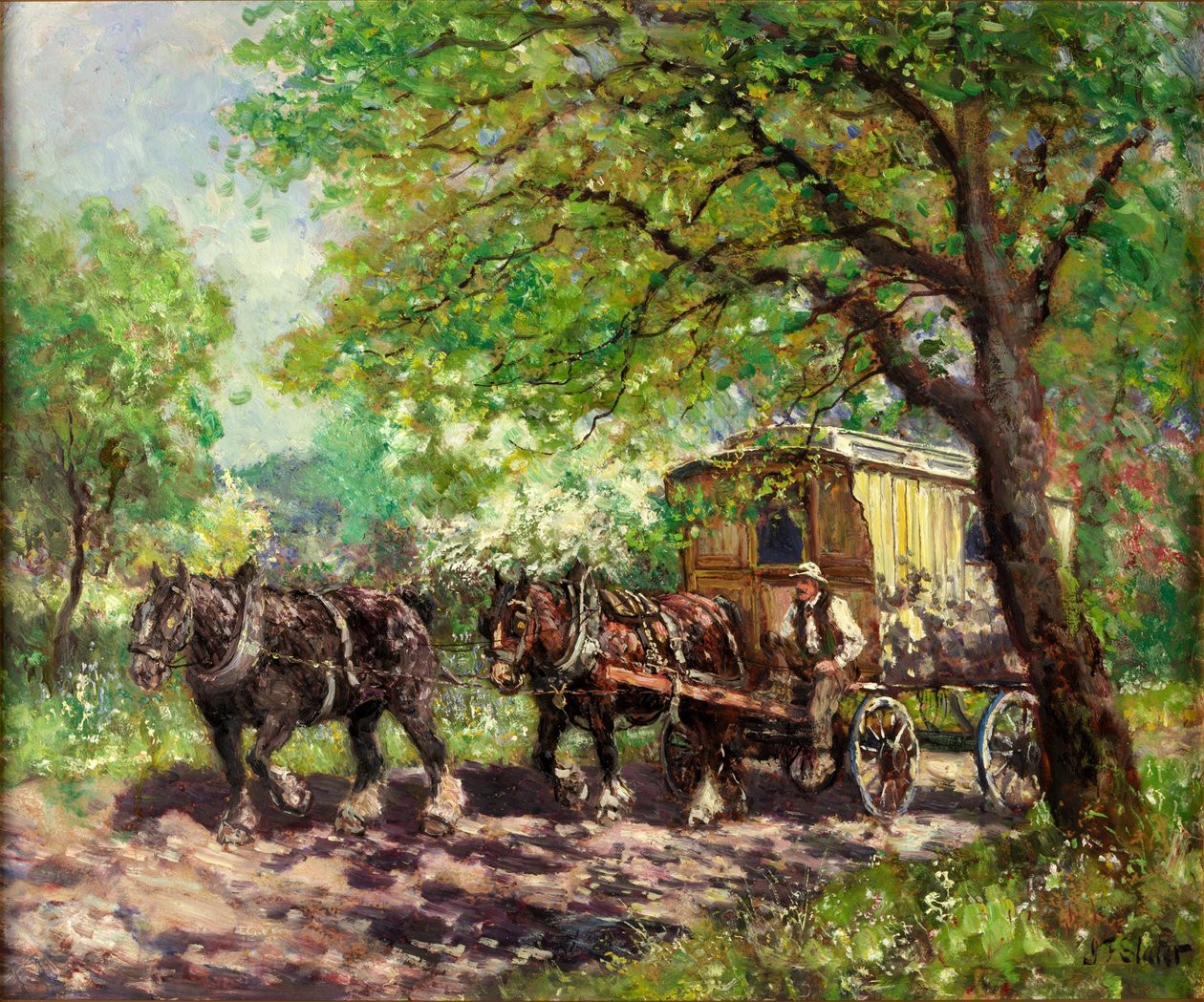 Twee paarden en een caravan door John Falconar Slater