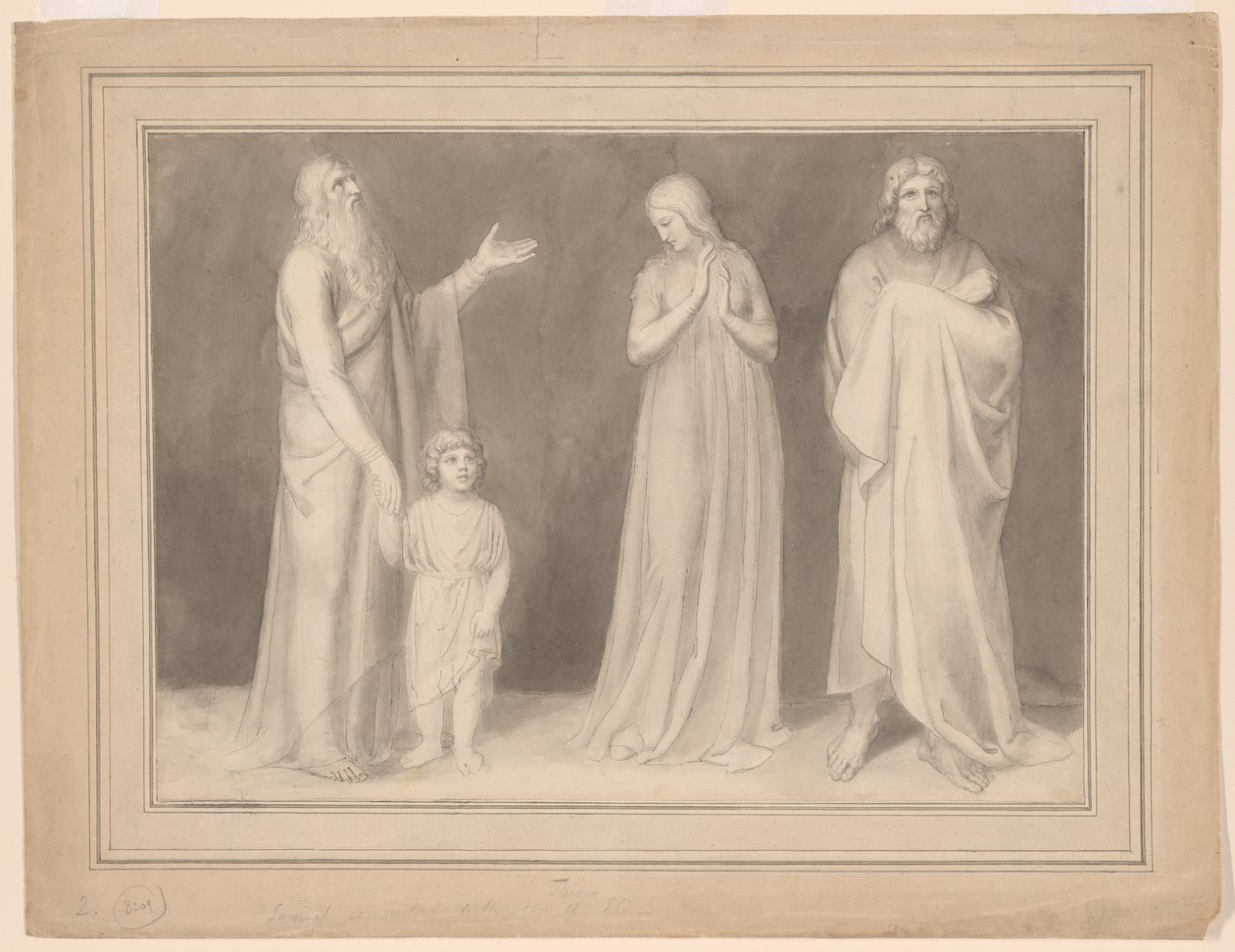 Hannah presenteert Samuël aan Eli door John Flaxman