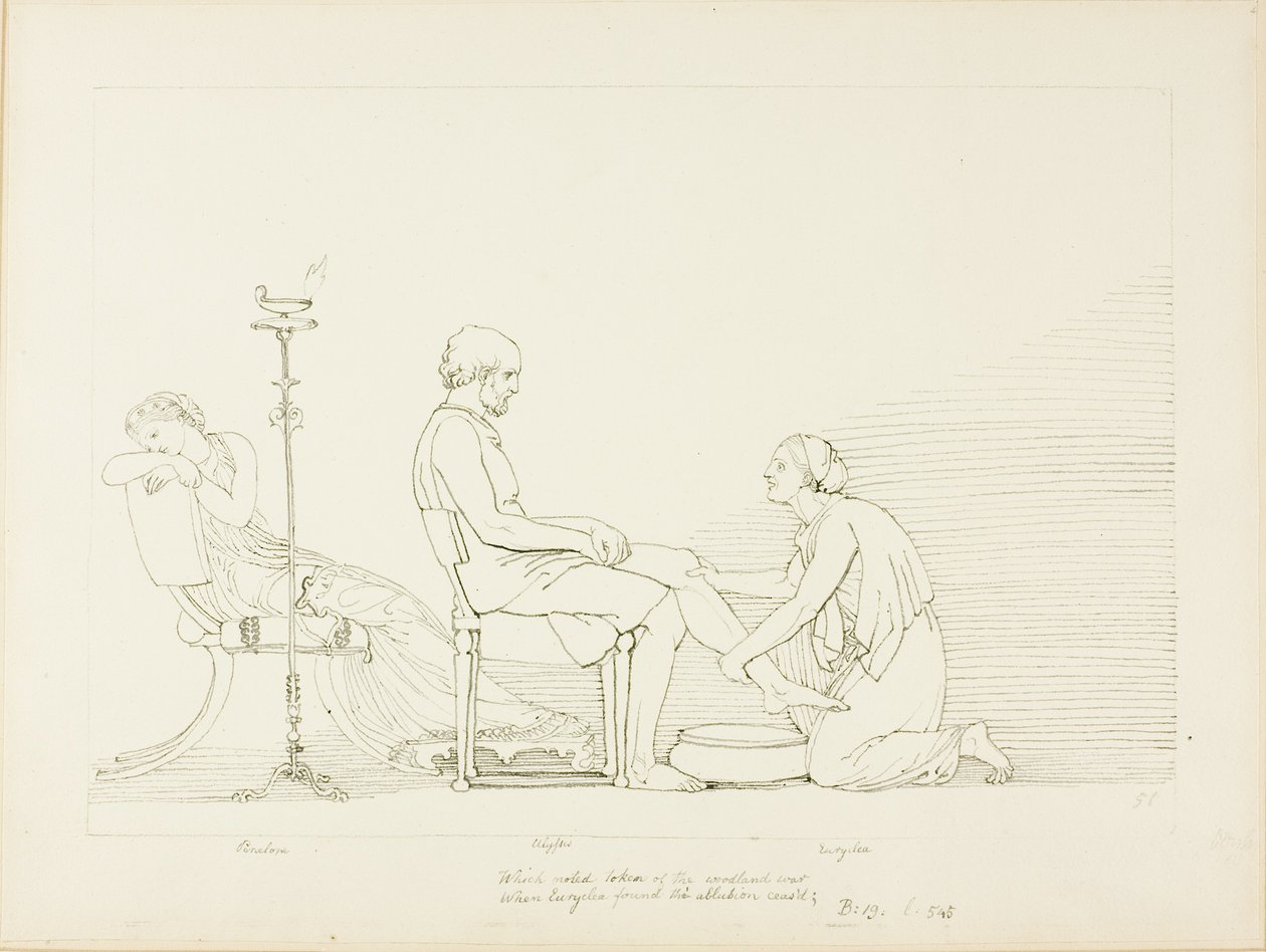 Odysseus, Penelope en Euryclea door John Flaxman
