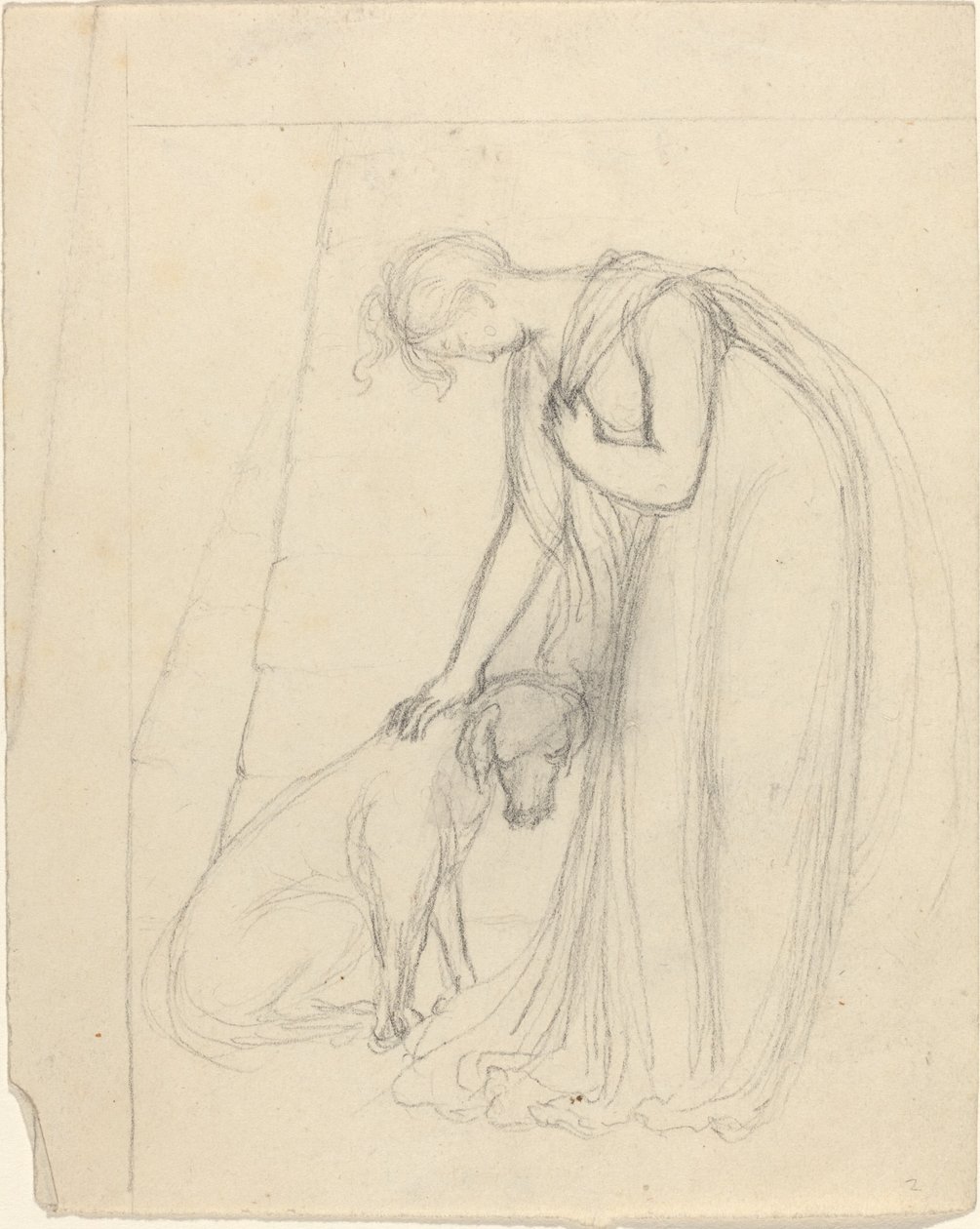 Vrouw die een Hond Aait door John Flaxman