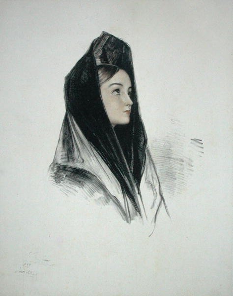 Meisje in een mantilla, Sevilla door John Frederick (after) Lewis