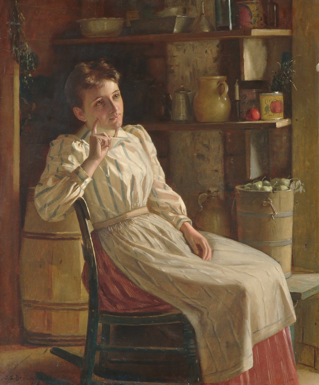 Meditatie, ca. 1900-1910 door John George Brown