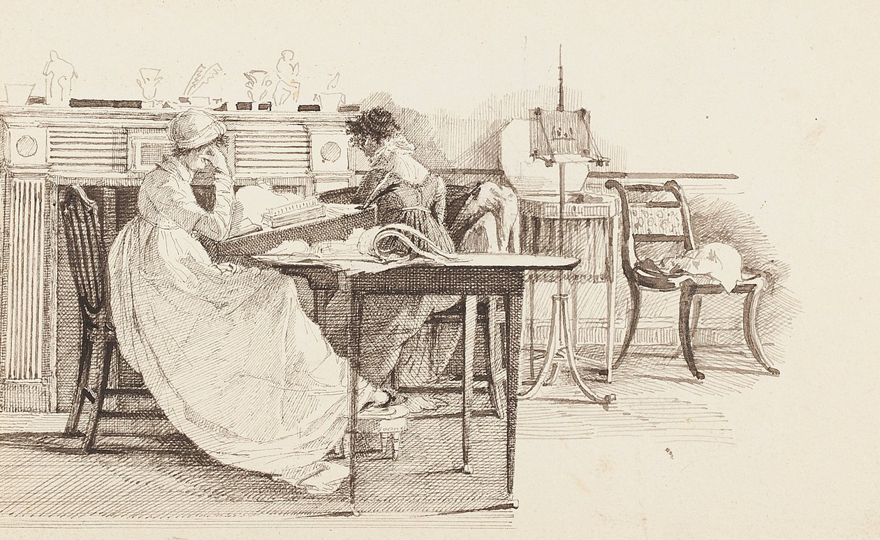 Lezen bij de open haard, 1805 door John Harden