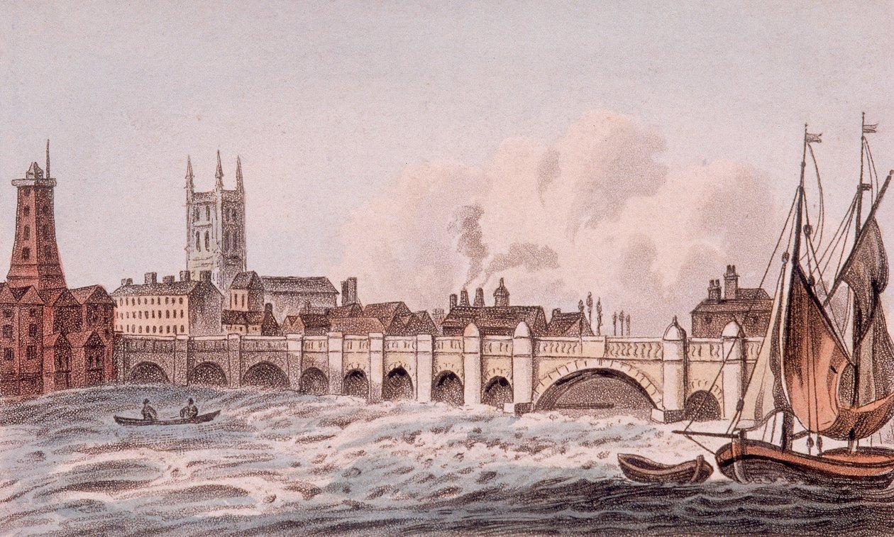 Oude London Bridge, Londen, 1823 door John Hassall