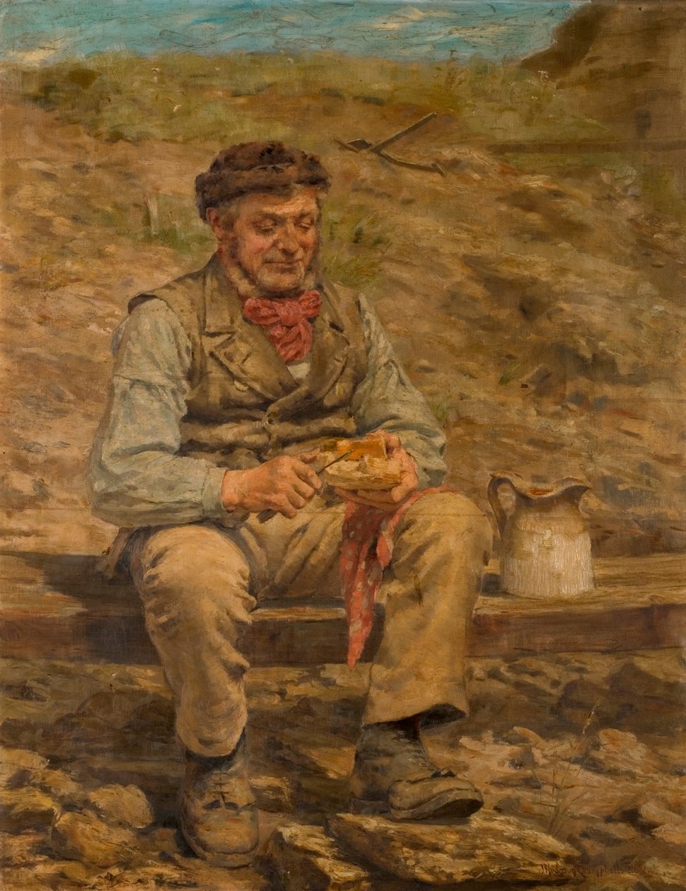 Arbeider die lunch eet, 1886-87 door John Hodgson Campbell