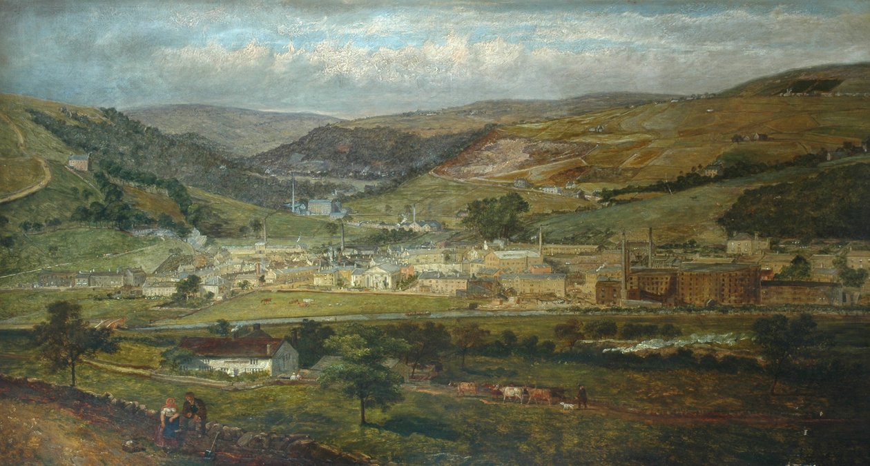 Hebden Bridge vanaf Palace House, Fairfield, 1869 door John Holland