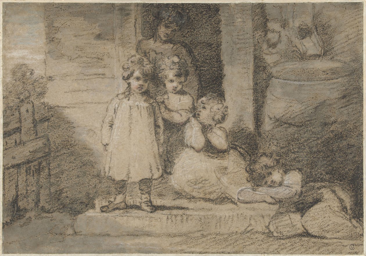 Vier kinderen en een ouder meisje door John Hoppner