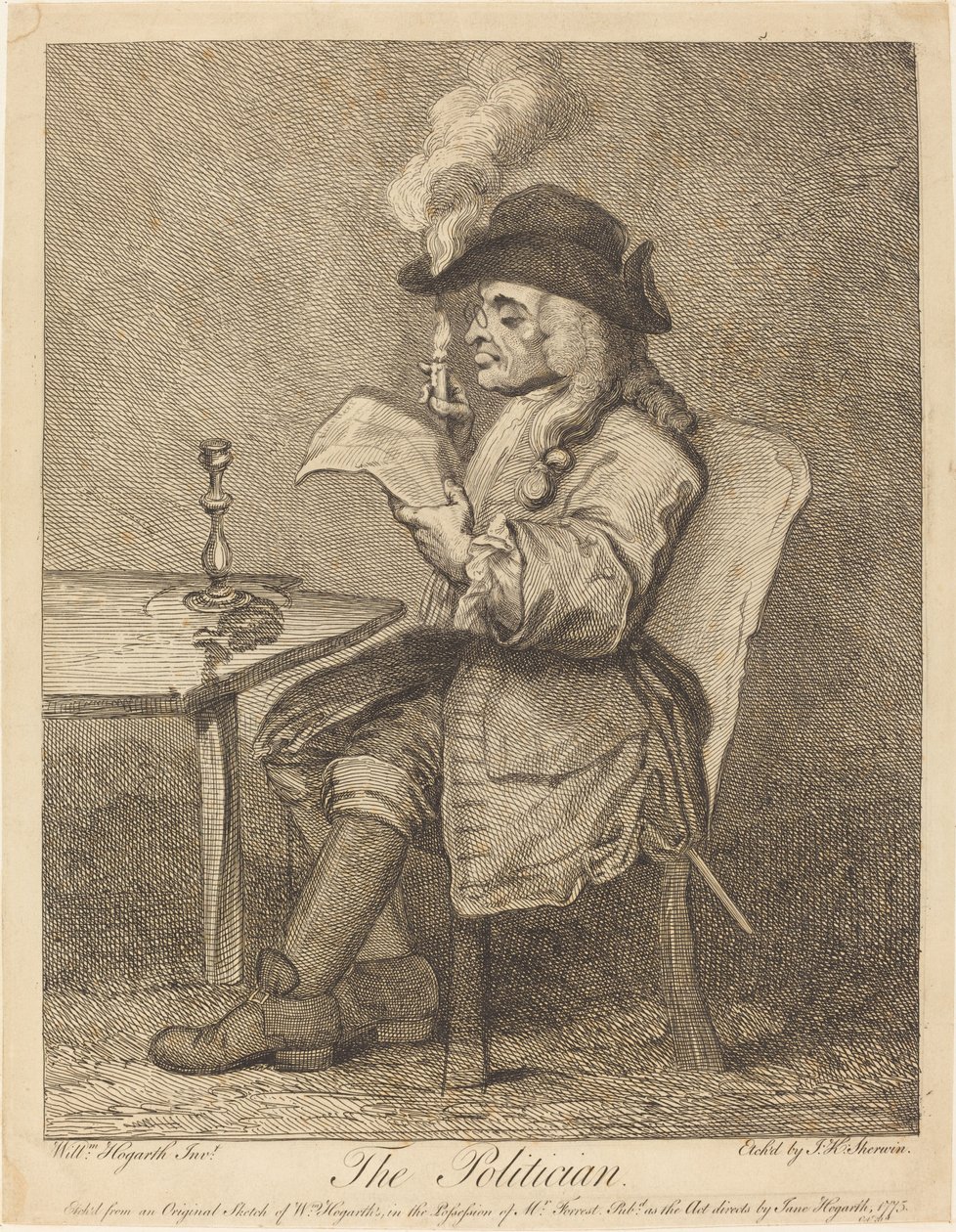 Politicus door John Keyse Sherwin after William Hogarth