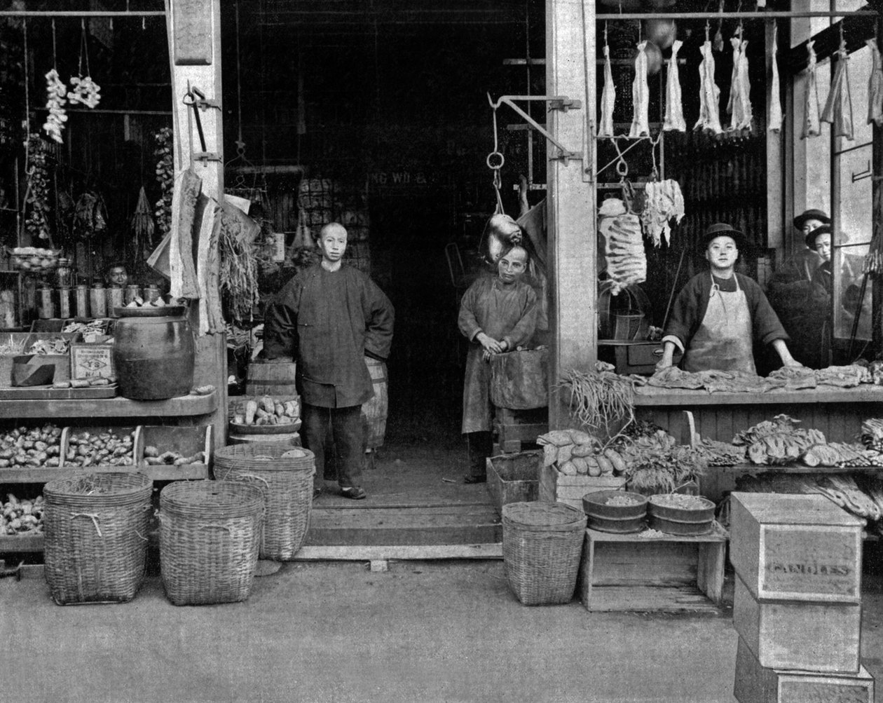 Chinatown in San Francisco (zwart-wit foto) door John Lawson Stoddard