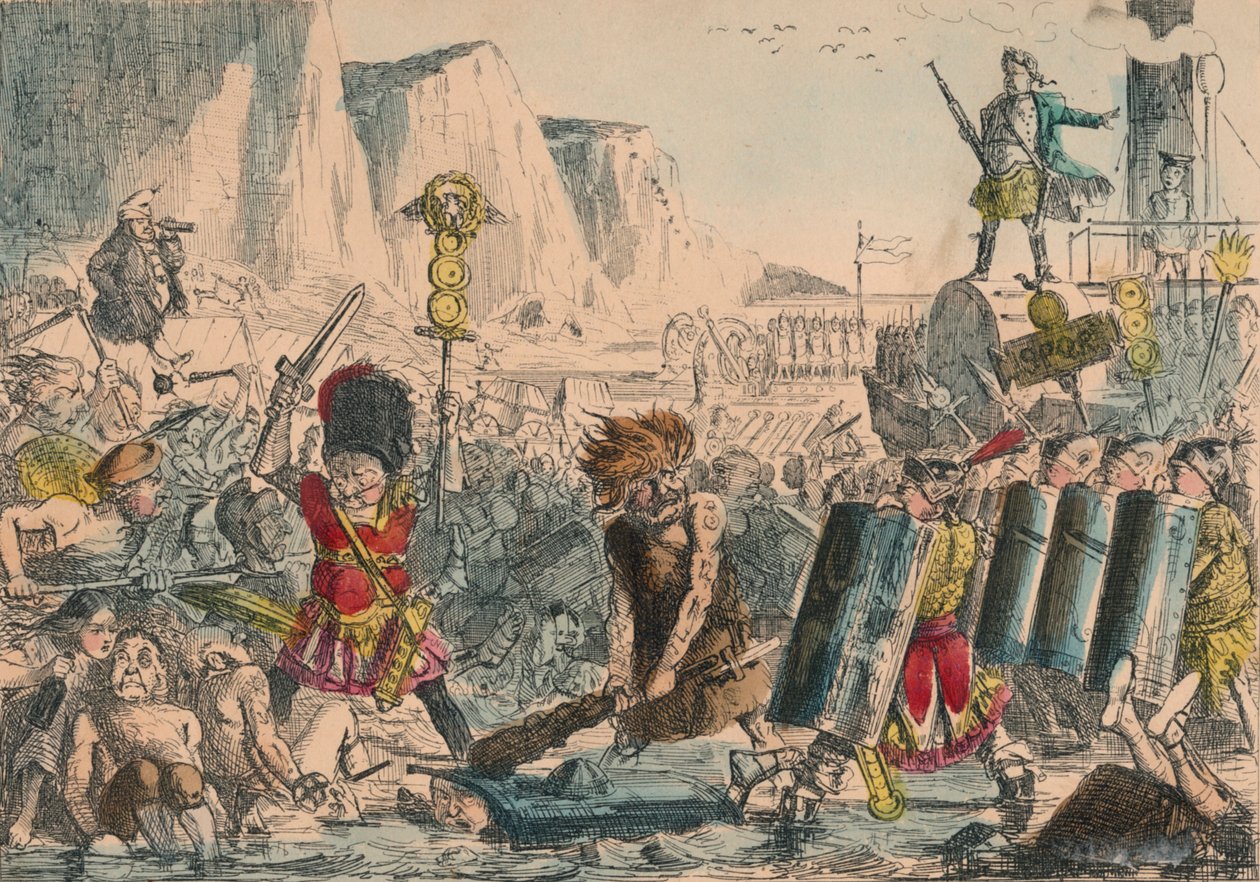 Landing van Julius Caesar, 1850 door John Leech