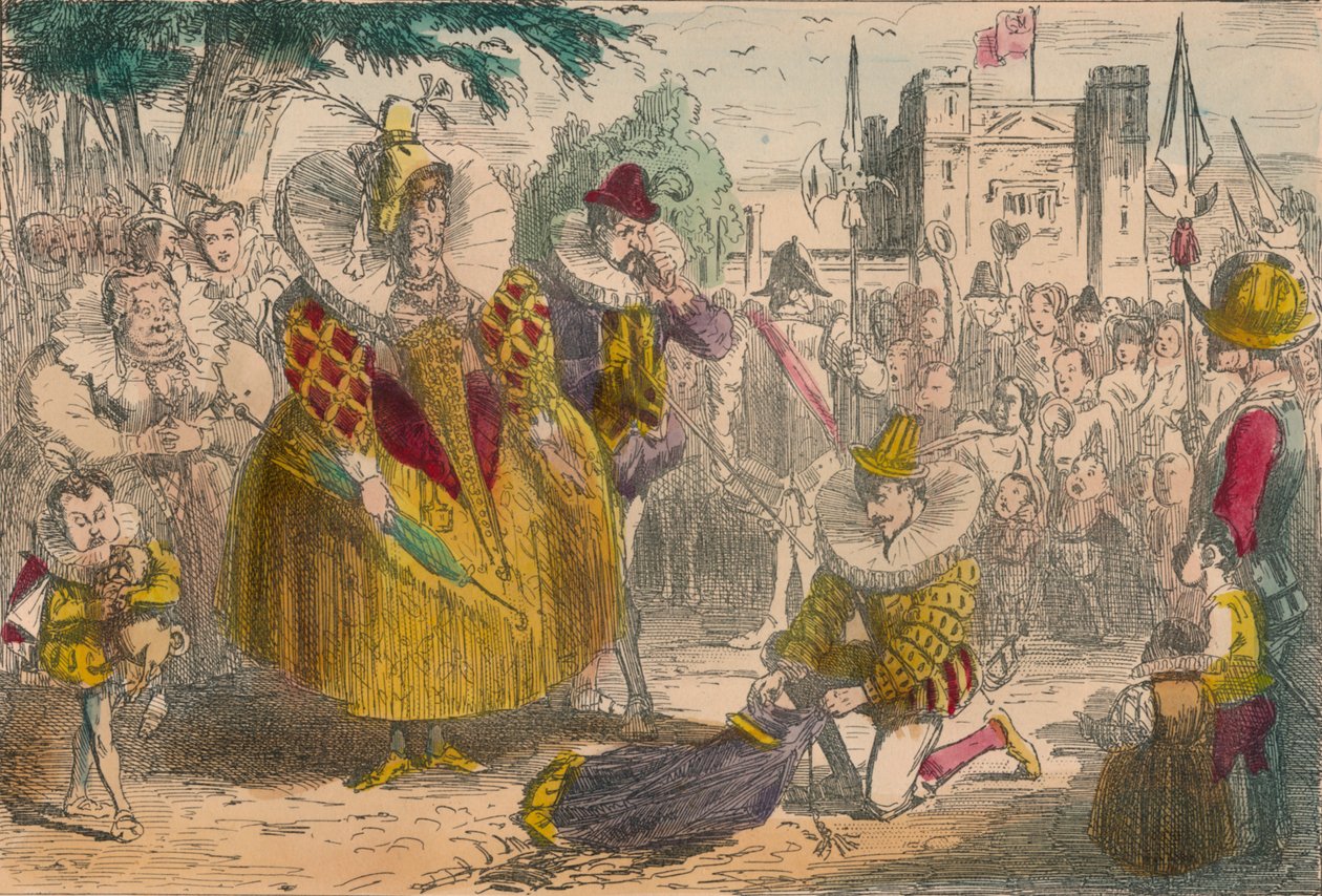 Koningin Elizabeth en Sir Walter Raleigh, 1850 door John Leech