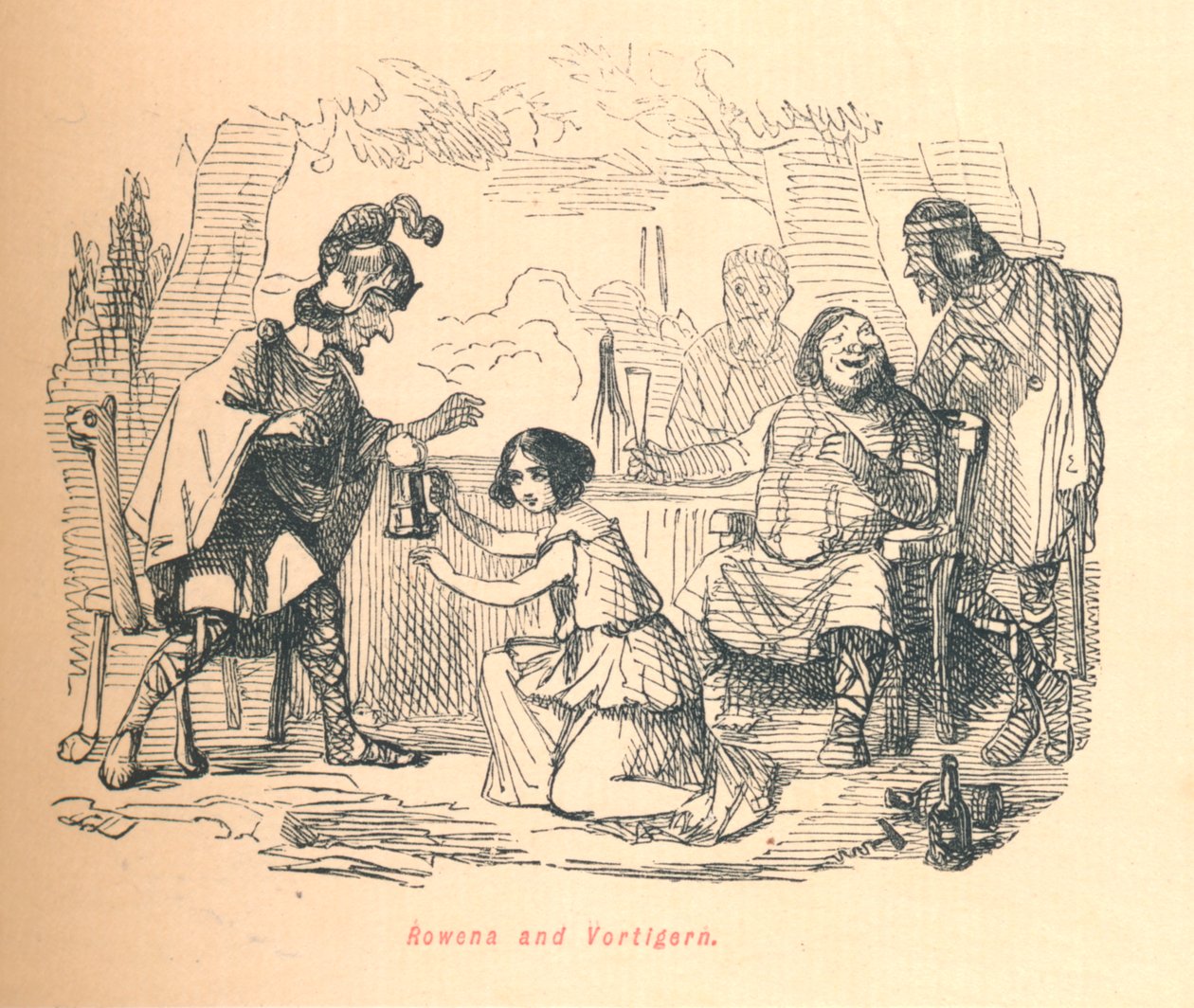Rowena en Vortigern, ca. 1860 door John Leech
